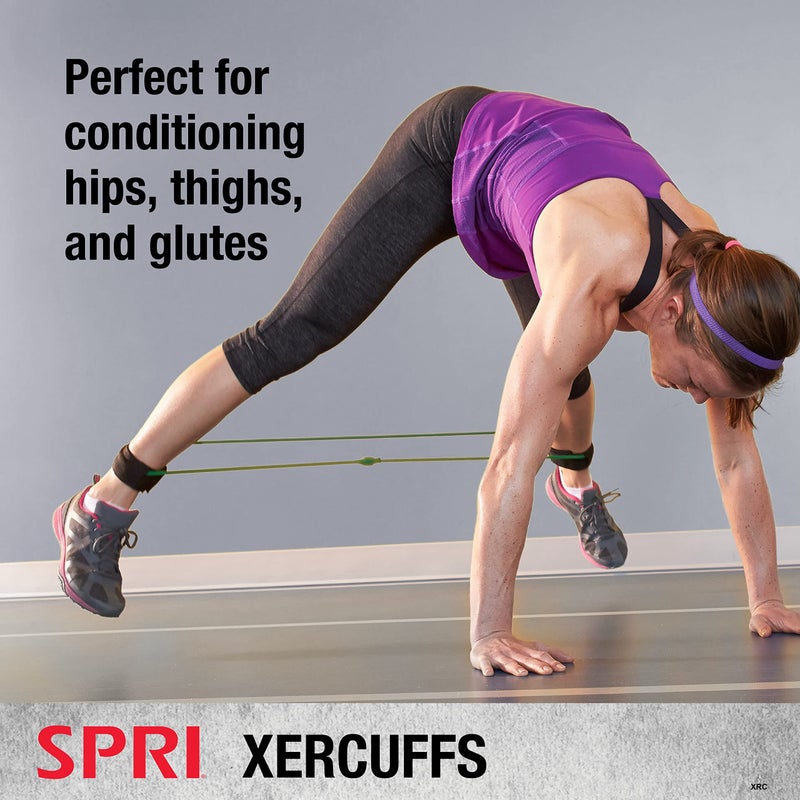 SPRI Xercuff Leg Resistance Band Exercise Cord with Non-Slip Padded Ankle Cuffs, Green, Light - Image 3